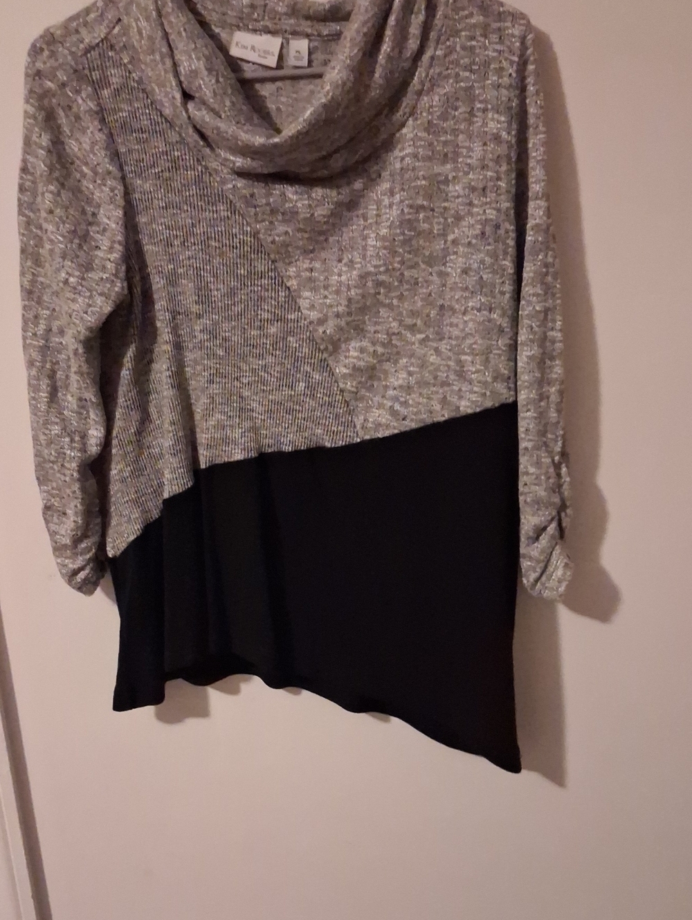 Kim Rogers Gray and Black Cowl-Neck Two-Tone Pullover